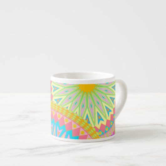 Überlappende Mandala Pink Blau Gelb Mint Lila Espressotasse (Vorderseite Rechts)
