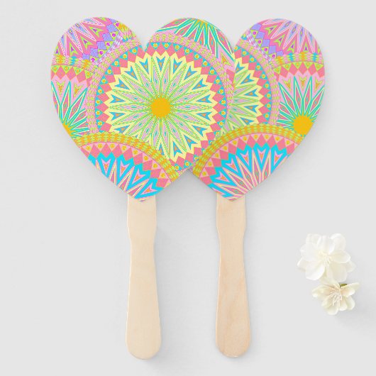 Überlappende Mandala Pink Blau Gelb Mint Lila Fächer (Vorne und Hinten)