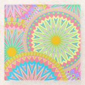 Überlappende Mandala Pink Blau Gelb Mint Lila Glasuntersetzer (Vorderseite)