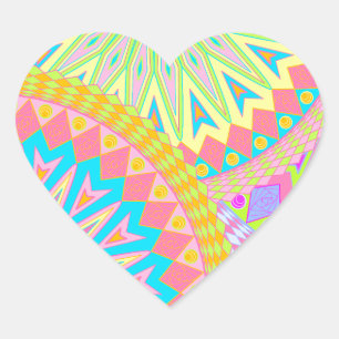 Überlappende Mandala Pink Blau Gelb Mint Lila Herz-Aufkleber