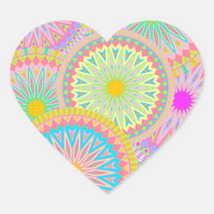 Überlappende Mandala Pink Blau Gelb Mint Lila Herz-Aufkleber