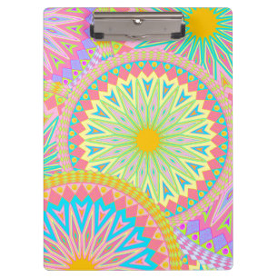 Überlappende Mandala Pink Blau Gelb Mint Lila Klemmbrett
