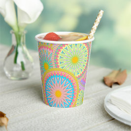Überlappende Mandala Pink Blau Gelb Mint Lila Pappbecher