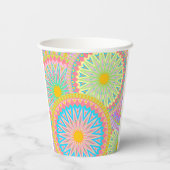 Überlappende Mandala Pink Blau Gelb Mint Lila Pappbecher (Rückseite)