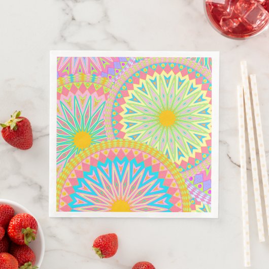 Überlappende Mandala Pink Blau Gelb Mint Lila Serviette (Beispiel)