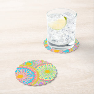 Überlappende Mandala Pink Blau Gelb Mint Lila Untersetzer