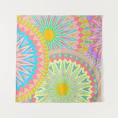 Überlappende Mandala Pink Blau Gelb Mint Lila Wandteppich (Vorderseite (Horizontal))