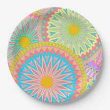 Überlappende Mandala Pink Blau Gelb Mint Violett
