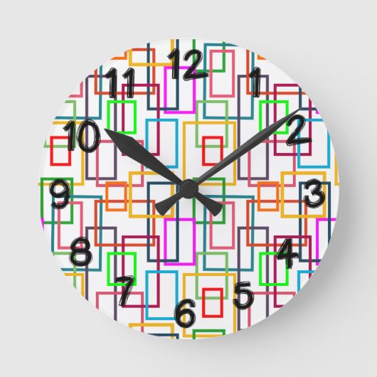 Überlappende Rechtecke Runde Wanduhr (Vorderseite)