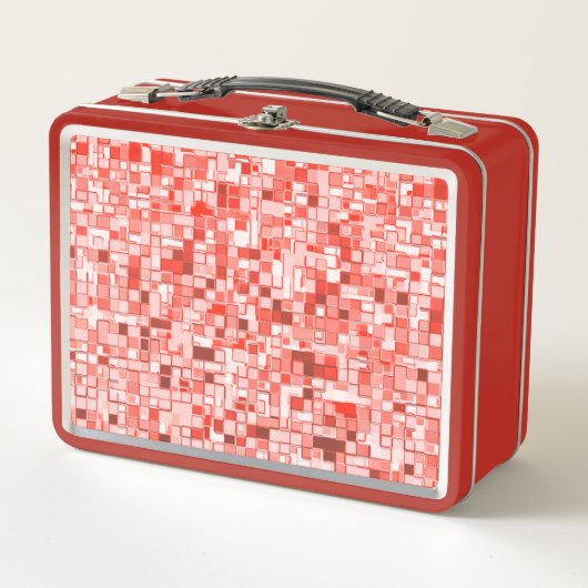 Überlappung von kleinen Quadraten, Rot- oder Koral Metall Brotdose (Vorderseite)