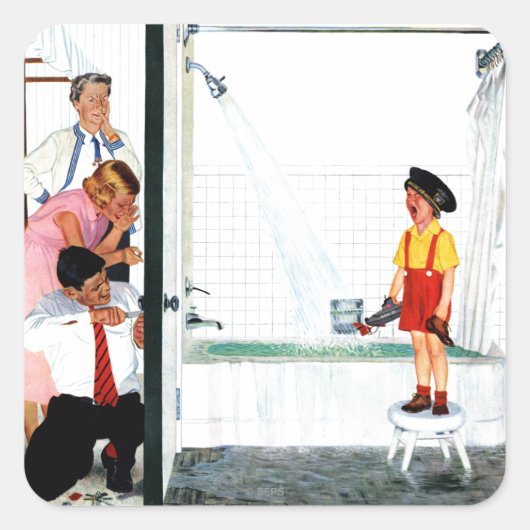 Überlaufende Badewanne Quadratischer Aufkleber (Vorderseite)