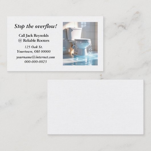 Überlauftoilette für ein Klempnergeschäft Visitenkarte (Vorne/Hinten)