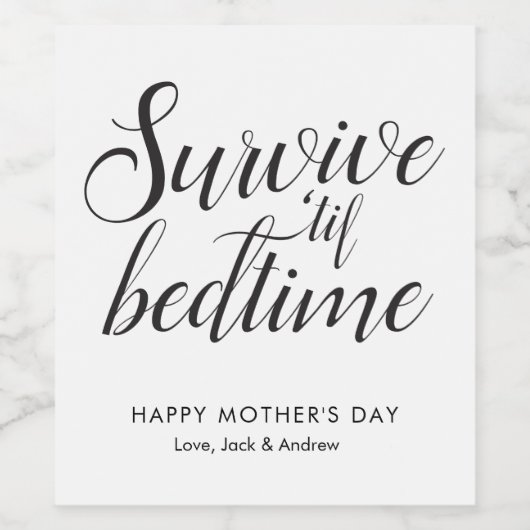 Überleben bis Bedtime Funny Mama Weinetikett (Einzelnes Label)