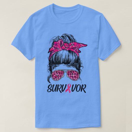 Überleben Brustkrebs Bewusstsein der Messy Bun Pin T-Shirt (Design vorne)