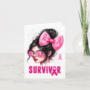 Überleben Brustkrebs Bewusstsein Pink Messy Bun Gi Karte