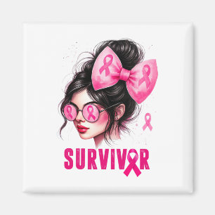 Überleben Brustkrebs Bewusstsein Pink Messy Bun Gi Magnet