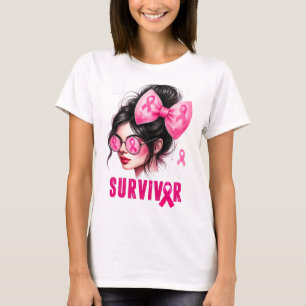 Überleben Brustkrebs Bewusstsein Pink Messy Bun Gi T-Shirt