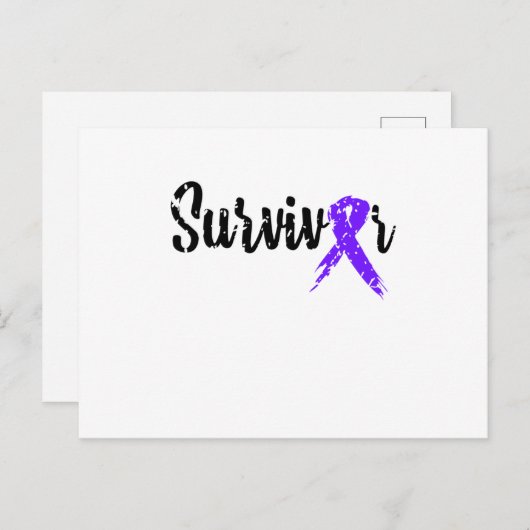 Überleben des Lila Ribbon Brustkrebs Einladungspostkarte (Vorne/Hinten)