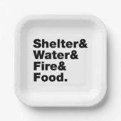 Überleben (Unterkunft & Wasser & Feuer & Nahrung) Pappteller (Vorderseite)