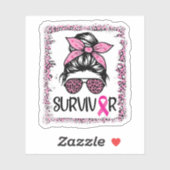 Überlebende des Warrior Messy Bun Hair Pink Brustk Aufkleber (Blatt)