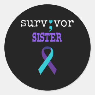 Überlebende Schwester Semikolon-Geschenk Präventio Runder Aufkleber