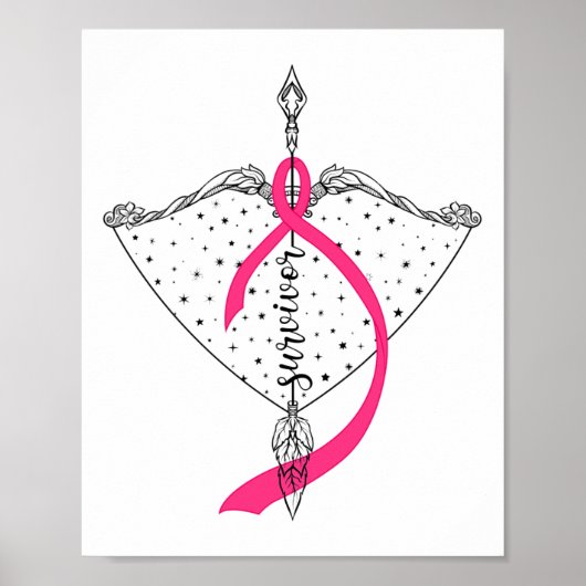 Überlebender Bow Arrow Warrior Hope Pink Ribbon Br Poster (Vorne)