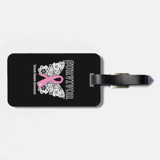 ÜBERLEBENDER - Brustkrebs-Schmetterling Gepäckanhänger (Rückseite horizontal)