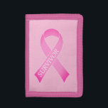 Überlebender des Brustkrebs-Bewusstseins in Rosa B Tri-fold Geldbeutel<br><div class="desc">Rosa Band Brustkrebs Bewusstsein Überlebende Trifold Wallet. Personalisiertes Logo-Design. Fügen Sie Ihren eigenen,  benutzerdefinierten Unterstützungstext,  Krieger-Zitat oder Überlebensnamen hinzu.</div>