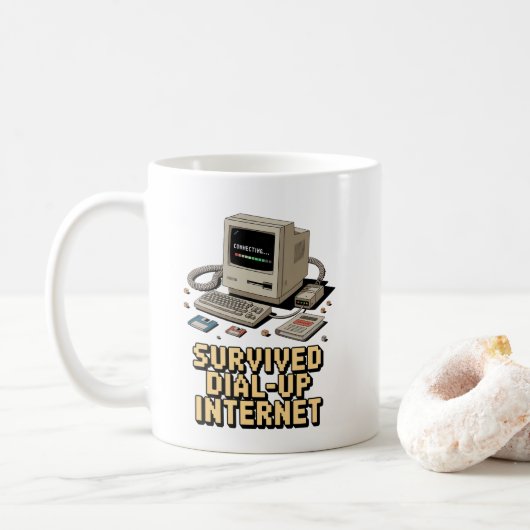 Überlebender des Einwahl-Internets – Retro-Vintage Kaffeetasse (Mit Donut)