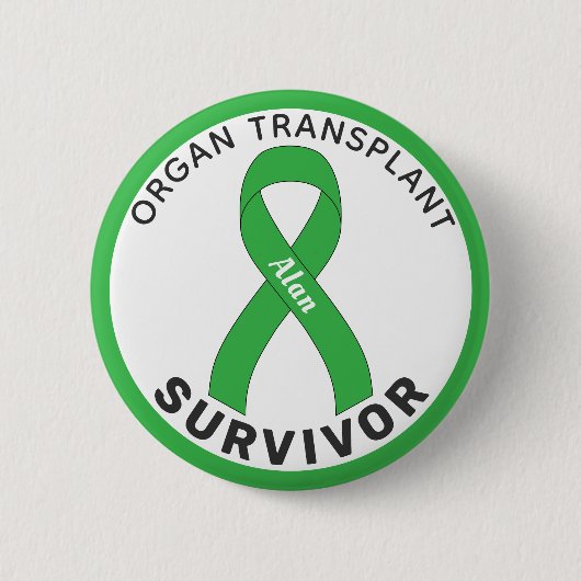 Überlebender einer Organtransplantation Ribbon Wei Button (Vorderseite)