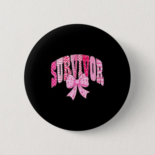 Überlebender Rosa Band Coquette Schleife Brustkreb Button (Vorderseite)