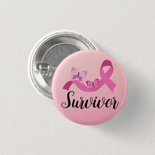 Überlebender rosa Brustkrebs Button (Vorne & Hinten)