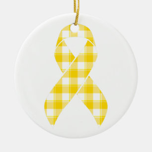 Überlebender von Kinderkrebs Kariertes Goldband Keramik Ornament