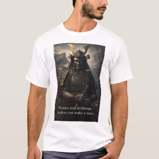 „Überlege und denke nach, bevor du einen Schritt m T-Shirt