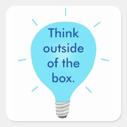 Überlegen Sie außerhalb der Box Blue Light Bulb St Quadratischer Aufkleber (Vorderseite)