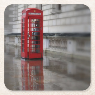 Überlegungen zu einer Red Phone Box - London Unter Rechteckiger Pappuntersetzer