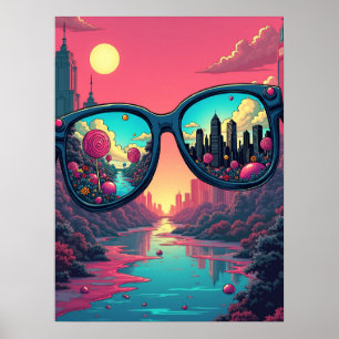 Überlegungen zu zwei Welten: Pop Art Sonnenbrillen Poster