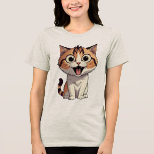 Übermütiges Cartoon-Kätzchen mit großen Augen Tri-Blend Shirt