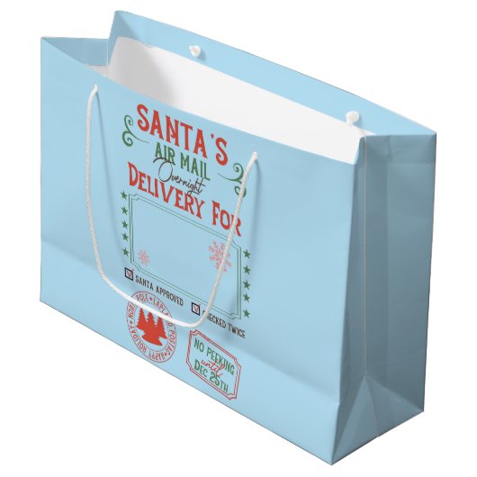 Übernachtung des personalisierten Weihnachtsmanns Große Geschenktüte (Vorderseite Schrägansicht)