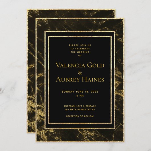 Übernachtungen in Granite & Gold Hochzeitssuite Einladung (Vorne/Hinten)