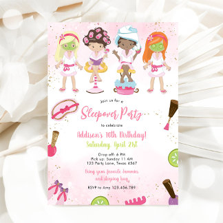 Übernachtungsparty Mädchen Spa Pink Geburtstagsein Einladung