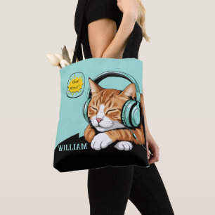 ÜBERPRÜFE MEO Braune Katze mit Kopfhörern – Person Tasche
