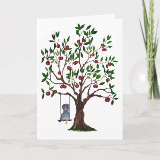 Überprüfen Sie das Huhn auf einer schwungvollen Ge Karte (Vorderseite)