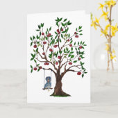 Überprüfen Sie das Huhn auf einer schwungvollen Ge Karte (Gelbe Blume)