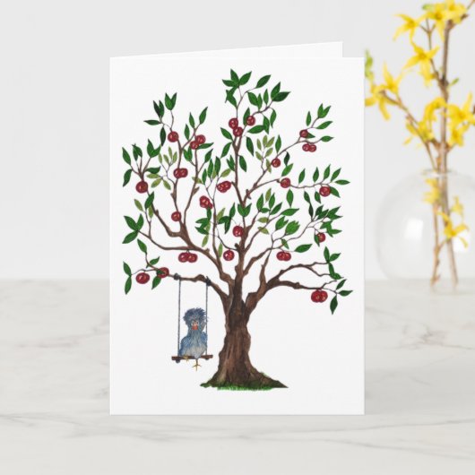 Überprüfen Sie das Huhn auf einer schwungvollen Ge Karte (Gelbe Blume)