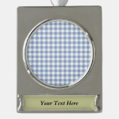 Überprüftes blaues Gingham-Classic-Muster Banner-Ornament Silber (Vorderseite)