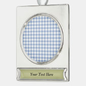 Überprüftes blaues Gingham-Classic-Muster Banner-Ornament Silber (Links)