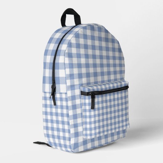 Überprüftes blaues Gingham-Classic-Muster Bedruckter Rucksack (Rückseitige Ecke links)