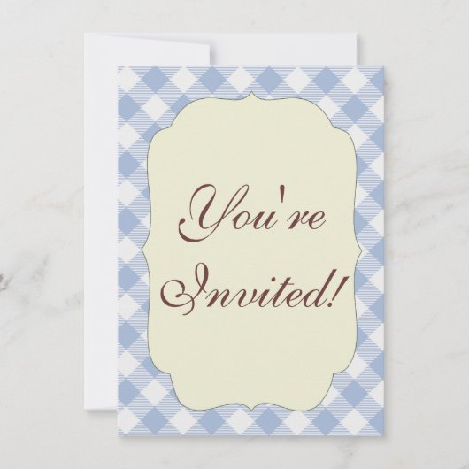 Überprüftes blaues Gingham-Classic-Muster Einladung (Vorderseite)