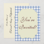 Überprüftes blaues Gingham-Classic-Muster Einladung (Vorne/Hinten)